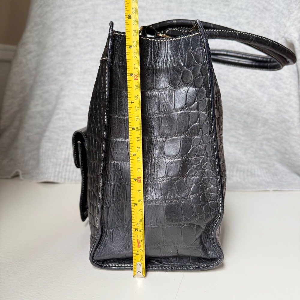 VTG Dooney & Bourke Crocodile Embossed Leather Tote Bag Black Gold Hardware Key - Picture 4 of 13